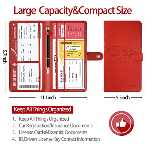 Car Registration and Insurance Card Holder with Magnetic Closure, Leather Vehicle Glove Box Automobile Documents Paperwork Wallet Case Organizer for ID, Driver's License, Key Contact Information Cards