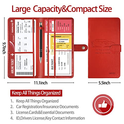 Car Registration and Insurance Card Holder with Magnetic Closure, Leather Vehicle Glove Box Automobile Documents Paperwork Wallet Case Organizer for ID, Driver's License, Key Contact Information Cards