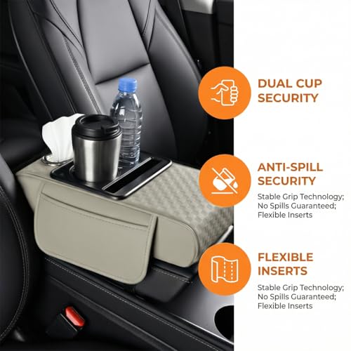 Car Center Console Armrest Pillow, 5-in-1 Armrest Box Cover with Cup Phone Holder & Storage Pocket Tissue Box, Multifunctional Auto Middle Console Arm Rest Protector, Universal Fit (Beige) - color: Beige