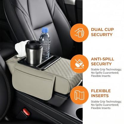 Car Center Console Armrest Pillow, 5-in-1 Armrest Box Cover with Cup Phone Holder & Storage Pocket Tissue Box, Multifunctional Auto Middle Console Arm Rest Protector, Universal Fit (Beige) - color: Beige