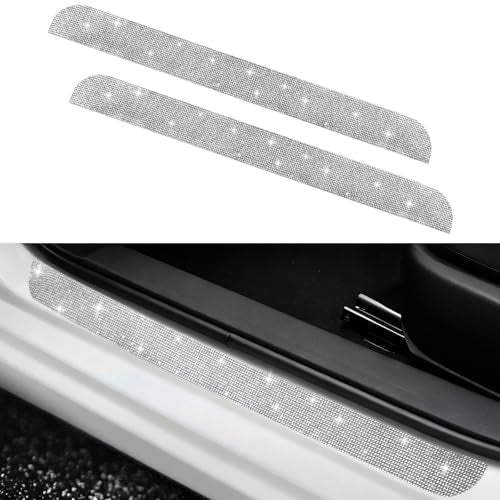 NETEPEM Bling Car Door Sill Protector 2PCS Car Door Edge Guard Rhinestones Door Threshold Protection 23.62x1.96 inch Anti-Scratch Strip Sticker Universal Bling Car Accessories(Silver) - color: Silver