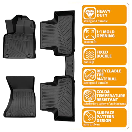 Floor Mats for Audi Q5 2009-2011 2012 2013 2014 2015 2016 2017, TPE 2010 Q5 Floor Mats 1st & 2nd Row,Waterproof Summer Winter Non-Slip All Weather Floor Liners Car Accessories - style: 12)2009-2017|Q5|Front&Rear Row