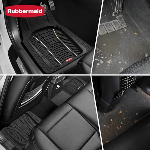 Rubbermaid Car Floor Mats Full Set – Premium All-Weather Car Mat with Brushed Aluminum Inserts, Universal Trim-to-Fit Design, Anti-Slip Backing for Cars, SUVs, Trucks, and Vans - color: Black