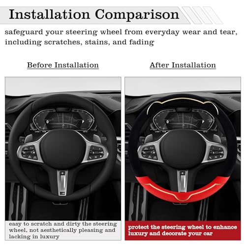 Cat Ears Plush Steering Wheel Cover,Universal 14.5-15 Inch Winter Plush Warm Steering Wheel Cover, Soft Fluffy, Anti-Slip Design, Soft Texture (Black+Red) - color: Cat Ears