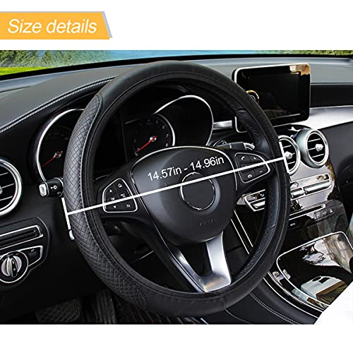 Leather Car Steering Wheel Cover for Men Women, Elastic, Breathable Anti-Slip, Universal 15 inch, (Black1)