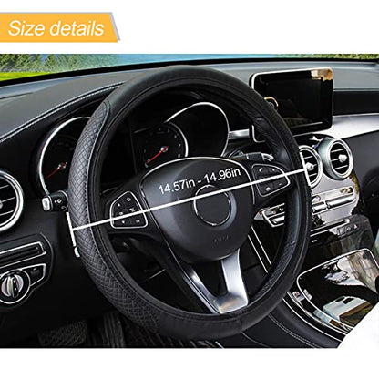 Leather Car Steering Wheel Cover for Men Women, Elastic, Breathable Anti-Slip, Universal 15 inch, (Black1)