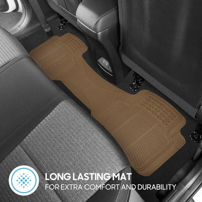 BDK ProLiner Heavy Duty Rubber Floor Mats for Auto - All Weather Protection Liners 3 PC Set (Tan Beige) - color: Beige