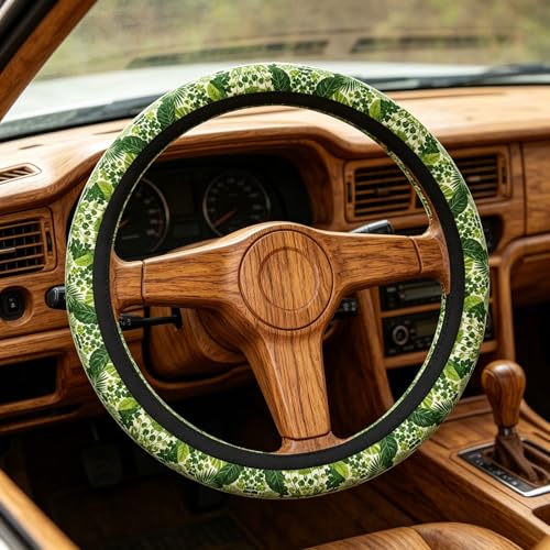Floral Steering Wheel Cover for Women, Cute Flower Print Car Steering Wheel Cover Protector, Neoprene Non Slip Universal Fit 14.5"-15" Auto Accessories (Flower5) - color: Flower5