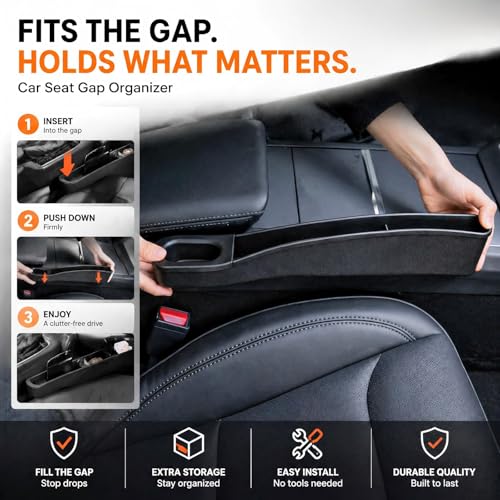 Seat Gap Filler for Tesla Model Y & Model 3 Premium 2020-2026, TPE Seat Gap Organizer with Storage, 2 Pack, Not for RWD Performance Sport Seats