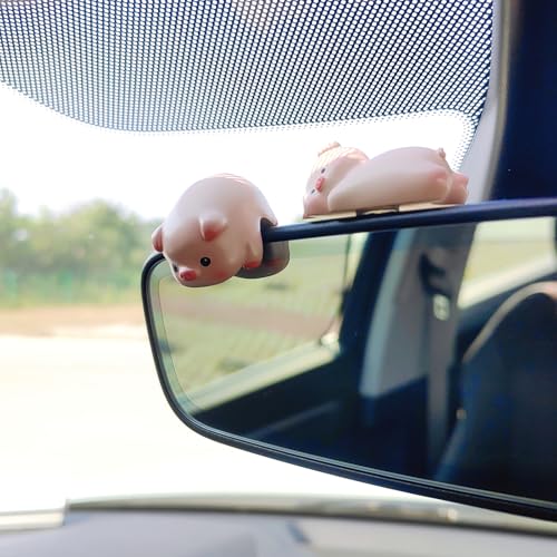 Cute Animal Rear View Mirror Accessories, Car Center Screen Decoration Dashboard Ornament, Car Accessories Interior for Women/Men Computer Monitor Decor - style: Piggies