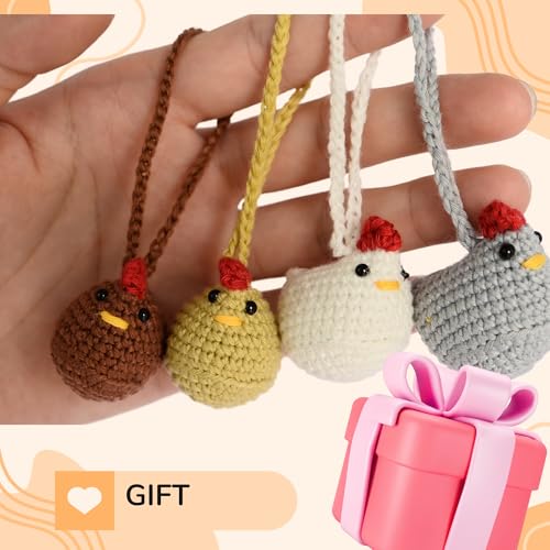 Handmade Crochet Chicken Keychain Set of 4 - Chicken Christmas Ornaments, Funny Stuffed Animal Bag Charm, Car Mirror Ornament, Cute Farmhouse Decor, Gift for Chicken Lovers, Mothers day - color: Color 3