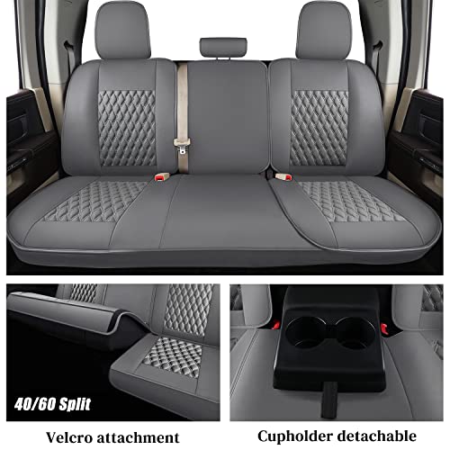 Coverado Ram Car Seat Covers Fullset, Leather Gray Car Seat Covers for Dodge RAM 1500 Compatible with 2010-2023 2500 3500 Crew/Mega Cab - color: Gray, size: Curved Front&Flat Rear