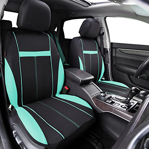 CAR-GRAND Sporty Cloth Car Seat Covers Full Set, Breathable and Washable,Universal Fit for Car, Truck, Sedan, Vans, SUV, Airbag Compatible, Zipper Design - color: Mint