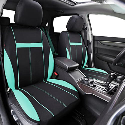 CAR-GRAND Sporty Cloth Car Seat Covers Full Set, Breathable and Washable,Universal Fit for Car, Truck, Sedan, Vans, SUV, Airbag Compatible, Zipper Design - color: Mint