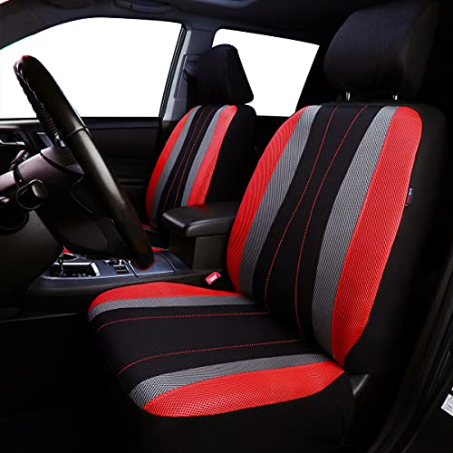 Flying Banner car seat Covers Full Set All Air Mesh Breathable Man Lady Airbag Compatible Rear Bench Split 40/60 50/50 60/40 Truck Pick Up (Full Set - Low Back, Black Gray Red) - color: Black Gray Red