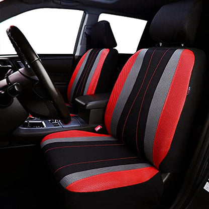 Flying Banner car seat Covers Full Set All Air Mesh Breathable Man Lady Airbag Compatible Rear Bench Split 40/60 50/50 60/40 Truck Pick Up (Full Set - Low Back, Black Gray Red) - color: Black Gray Red
