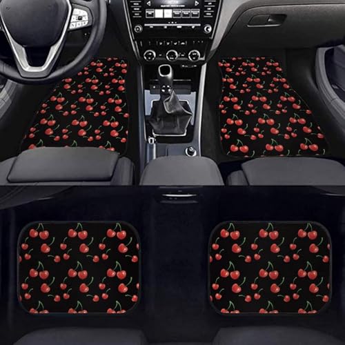 Red Cherry Black Automotive Floor Mats Front and Rear Car Mat Carpet Set 4 Pcs Fit for SUV,Vans,sedans,Trucks - color: Red Cherry Black