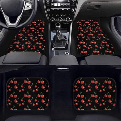 Red Cherry Black Automotive Floor Mats Front and Rear Car Mat Carpet Set 4 Pcs Fit for SUV,Vans,sedans,Trucks - color: Red Cherry Black