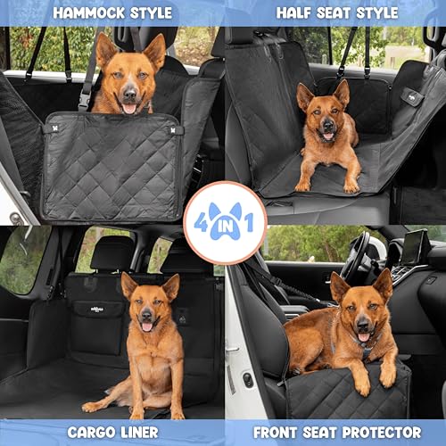 Dog Car Seat Cover for Back Seat, 4-in-1 Dog Hammock for Car, Waterproof 600D Pet Seat Cover Backseat Protector with Mesh Window, Nonslip Dog Back Seat Cover for Cars, SUVs & Trucks