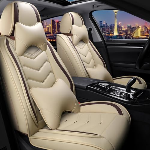 Car Seat Covers for Ford Fusion 2006-2020, Stylish Sport Seat Cover, Premium Nappa Leather Car Seat Cover. Automobile Seat Covers Sets.(Luxury 2 Seats/Beige) - color: Beige, size: Luxury 2 Seats