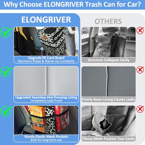 ELONGRIVER Car Trash Can Bin for Back Seat Leak Proof, Cute Car Trash Bag Hanging, Vehicle Trash Can for SUV Truck Van, Automotive Garbage Cans Front Seat Cow Print, 2 Gallons - color: Cow Print, size: 2 Gallons