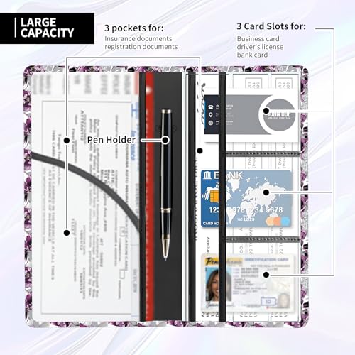 Leather Car Registration and Insurance Card Holder, Cute Car Accessories Vehicle Glove Box Car Organizer for Documents, Cards, License Cool Skull Flowers - color: Cool Skull Flowers