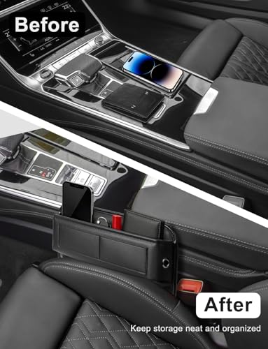 Universal Fit Car Gap Filler, Premium Leather Front Seat Gap Filler Organizer Center Console Seat Side Essentials Organizer with Card Slots, Easy Access to Phone, Sunglasses, Key for Car, SUV Truck