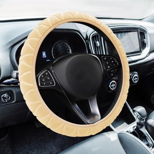 Fluffy Steering Wheel Cover, Car Wheel Cover, 15'' Soft Steering Wheel Protector, Elastic Long Microfiber Plush Steering Wheel Cover Interior Decoration Universal for Men Women Girls - color: Beige