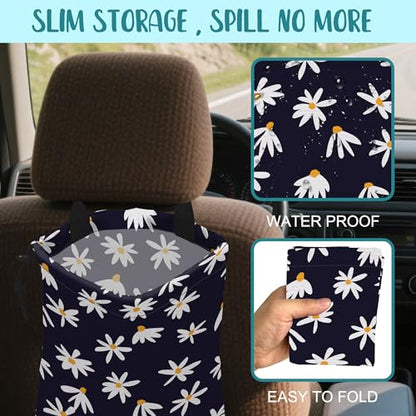 Car Garbage Bag Chamomile Flowers Hanging Canvas Car Trash Bag Waterproof Drawstring Car Back Seat Organizer for Car Back Front Seat Console with Adjustable Buckle - color: Chamomile Flowers