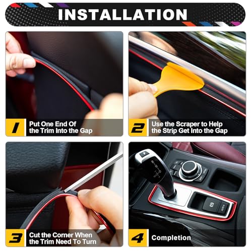Spurtar Car Interior Trim Strip – Red Interior Decorative Molding Line, Aesthetic Auto Accessories for Women & Men, Universal Car Mods Trim for Dashboard & Air Vent, 32.8ft / 10M