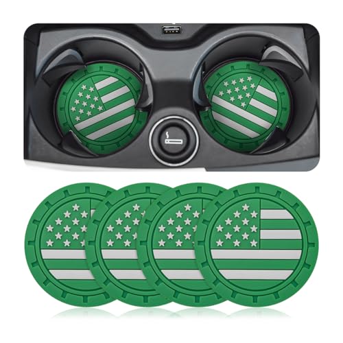 AUCELI 4 Pack Car Cup Holder Coasters, Colored American Flag US Flag Insert Car Cup Coaster, 2.75 Inch Anti Slip Shockproof Embedded Drink Mat, Vehicle Interior Decor Accessories - color: Green/Flag, size: 4PCS