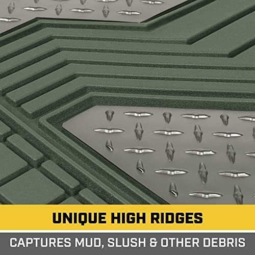 CAT® Diamond Steel Heavy-Duty Rubber Floor Mats & Cargo Trunk Liner for Cars Trucks SUVs Vans Sedans, Green & Silver - Trim-to-Fit, All Weather Deep Dish Automotive Floor Mat for Complete Protection