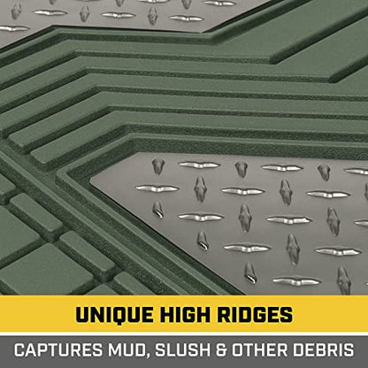 CAT® Diamond Steel Heavy-Duty Rubber Floor Mats & Cargo Trunk Liner for Cars Trucks SUVs Vans Sedans, Green & Silver - Trim-to-Fit, All Weather Deep Dish Automotive Floor Mat for Complete Protection