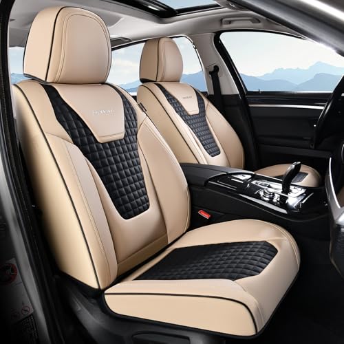 Coverado Car Seat Covers Front Seats, Nappa Leather Seat Covers Waterproof Car Seat Protectors Universal Fit for Most Cars SUV Trucks，Black&Beige - color: Beige Pro, size: Front