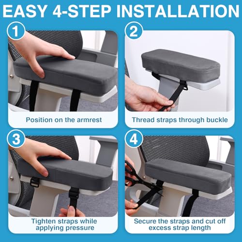 Smiry Ergonomic Office Chair Armrest Pads, Memory Foam Arm Rest Covers, Non-Slip Armrest Cushion with Adjustable Buckles and Straps, Elbow Relief for Desk, Gaming & Wheelchair (Dark Grey, Set of 2) - color: Dark Grey