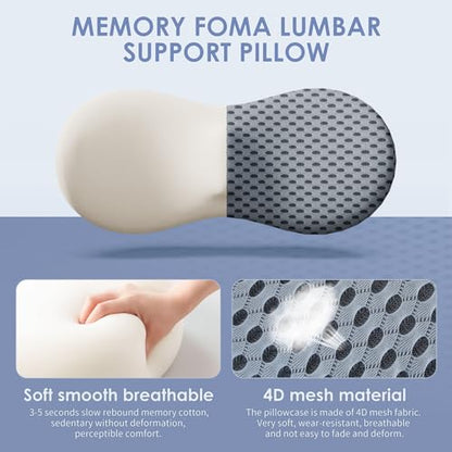 Lumbar Support Pillow, Back Pillow for Low Back Pain Relief, Ergonomic Streamline Car Seat, Office Chair, Recliner and Bed (Gray)