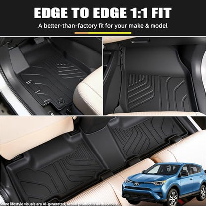 PROSHEVE Floor Mats & Cargo Liner Set for Toyota RAV4 2013-2018 Including Hybrid, Custom Fit TPE All Weather Floor Liners with Cargo Mat and Seat Back Protector, Full Set Interior Protection - size: 13-18 Floor Mats & Cargo Mats