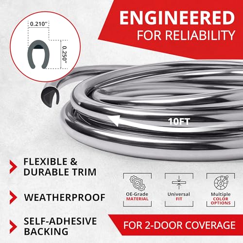 All-Fit Automotive Car Door Edge Protector – Universal DIY Edge Trim to Prevent Scratches & Dings – Flexible Adhesive Molding Trim for Cars, Trucks & SUVs (10 Ft - Chrome) - color: Chrome