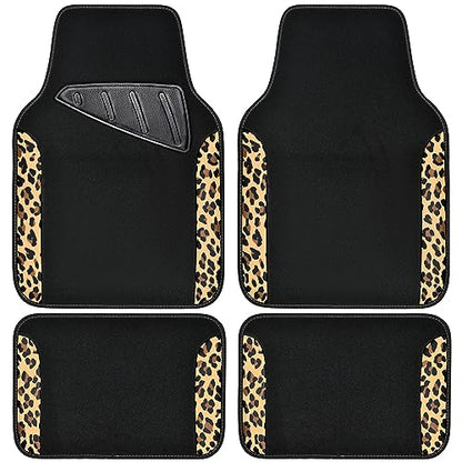 CAR PASS Waterproof Universal Fit Car Floor Mats, Leopard Print Car Mats Fit for SUV,Vans,sedans, Trucks,Set of 4pcs Car Carpet with Driver Heel Pad and Nibs Backing,for Cute Women Girl Brown Leopard - color: Leopard Print