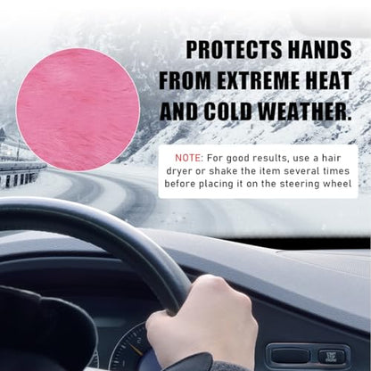 5 PCS Fluffy Steering Wheel Covers Set, Faux Wool Steering Wheel Cover & Handbrake Cover & Gear Shift Cover & 2 Seat Belt Shoulder Pads, Universal Car Accessories (Pink) - color: Pink