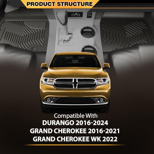 G-PLUS 3PCS Floor Mats Cargo Liners, Compatible with 2016-2024 Dodge Durango, Fit Jeep Grand Cherokee 2016-2021/Cherokee WK 2022, 1st & 2nd Row TPE Liners, All Weather Full Cover Protection - size: Fit Dodge Durango 2016-2024 | Black 3PCS