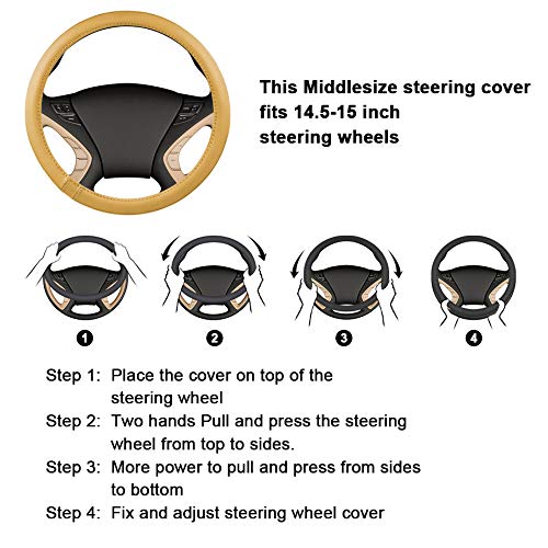 Heavy Duty Pure Cowhide Steering Wheel Cover, Black Genuine Leather Steering Wheel Cover Men Women Universal 14.5 to 15 Inch - color: black-3