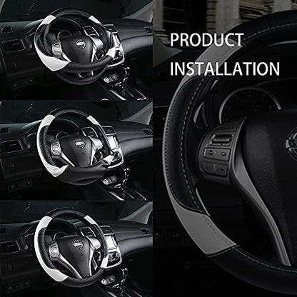 Leather Car Steering Wheel Cover, Non-Slip Car Wheel Cover Protector Breathable Microfiber Leather Universal Fit for Most Cars(White) - color: White