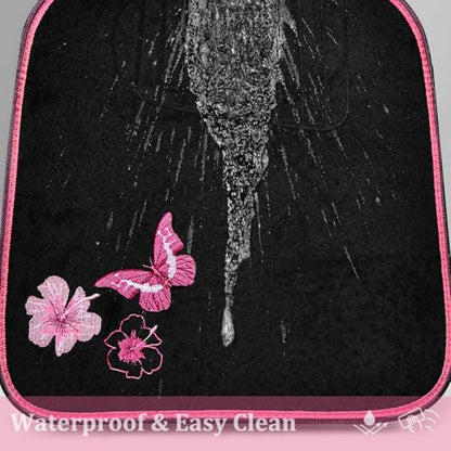 CAR PASS Embroidery Butterfly and Flower Car Floor Mats, Pink Car Floor Mats Universal Fit 95% Automotive,SUVS,Sedan,Vans,for Cute Women,Girly,Set of 4 (Black with Pink) - color: Pink Butterfly and Flower