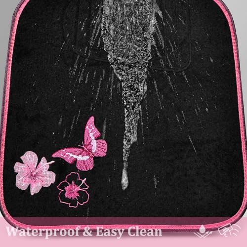 CAR PASS Embroidery Butterfly and Flower Car Floor Mats, Pink Car Floor Mats Universal Fit 95% Automotive,SUVS,Sedan,Vans,for Cute Women,Girly,Set of 4 (Black with Pink) - color: Pink Butterfly and Flower