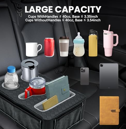 Car Cup Holder, Back Seat Cup Holder for Car, Truck Bed Organizer Boat Couch Bottle Holder Tray Expander Automotive Rear Seat Storage Accessories Pu Leather Fit for Coffee Drink Food - size: 15 X 10X 5.3Inch