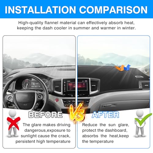 Autorder Dashboard Cover Mat for Honda Pilot 2016-2022 / Passport 2019-2025 / Ridgeline 2017-2025 Accessories Dash Cover Upgrade Flannel Dash Mat Sunshade Glare UV Rays Protector - size: 2016-2022 Honda Pilot