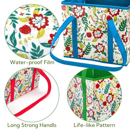4 Pack Reusable Grocery Bags, Large Heavy-Duty Shopping Tote with Box Shape, Foldable Car Organizer Trunk Bin with Reinforced Handles Hard Bottom for Picnic, Toy, Cloth, Hold up to 50 Lbs