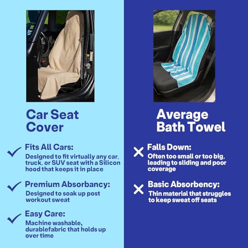 2 Pack Car Seat Towel Covers, Sweat Protector for Front Seats, Premium Thickened Microfiber with Elastic Strap, Breathable & Quick Dry, Machine Washable Cover for Gym Running Beach Universal Fit Beige - color: Beige