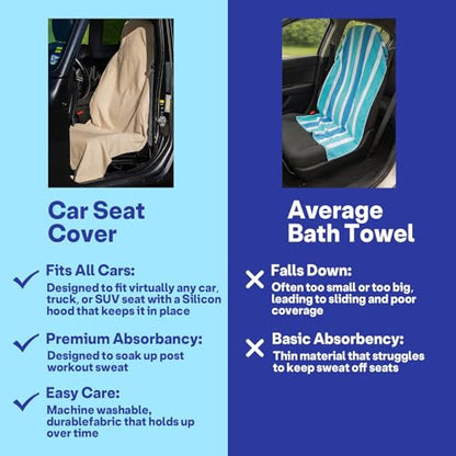 2 Pack Car Seat Towel Covers, Sweat Protector for Front Seats, Premium Thickened Microfiber with Elastic Strap, Breathable & Quick Dry, Machine Washable Cover for Gym Running Beach Universal Fit Beige - color: Beige